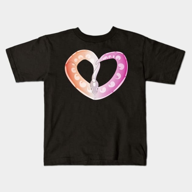 Ball Python Heart (Lesbian Pride Design) Kids T-Shirt by larkspurhearts